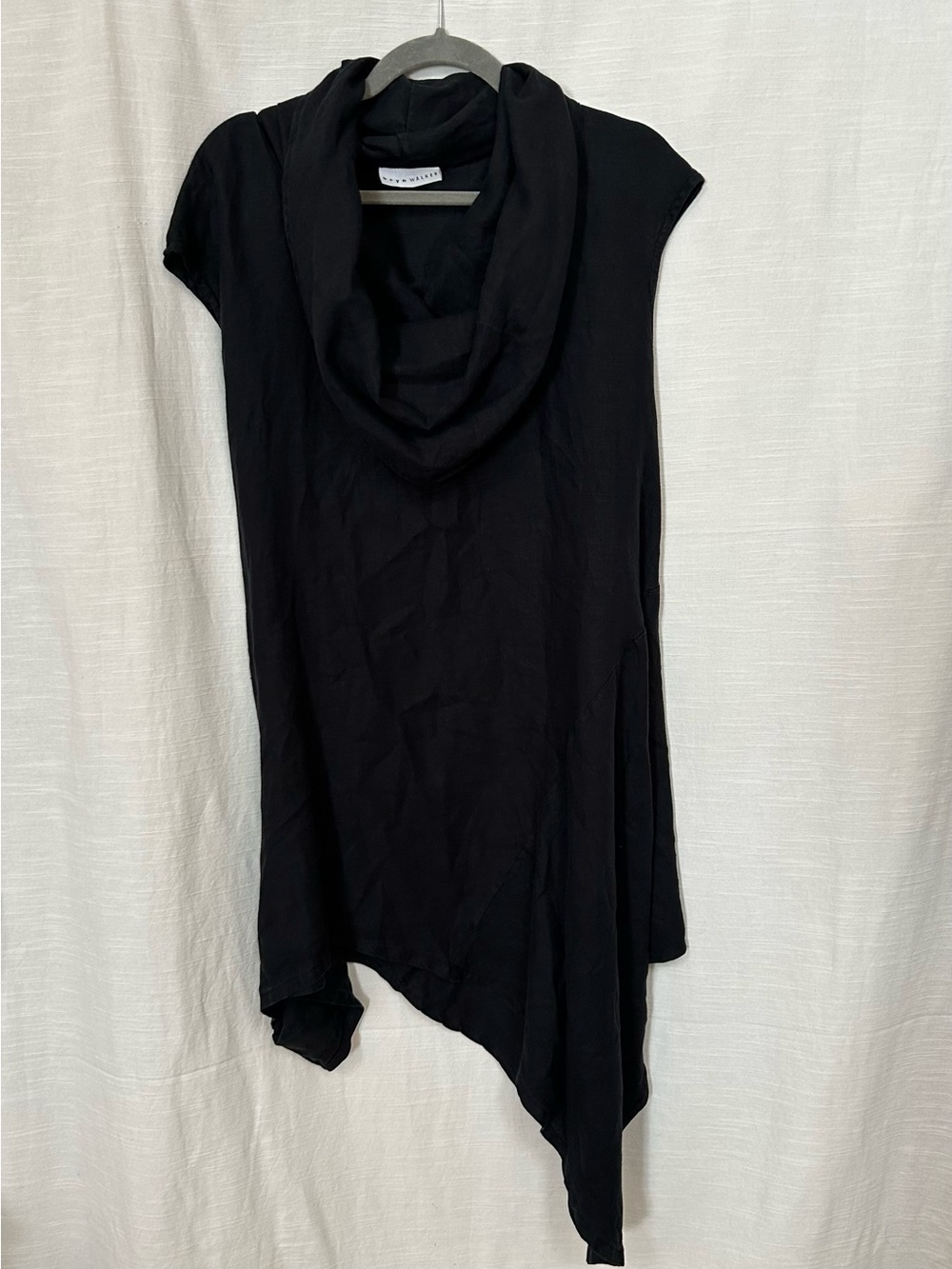 Bryn Walker 100% Linen Black Asymmetric Cowl Neck Tunic Top or Mini Dress
